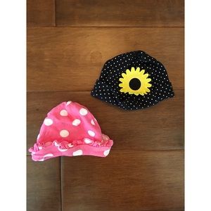 Polka dot and flower baby hats